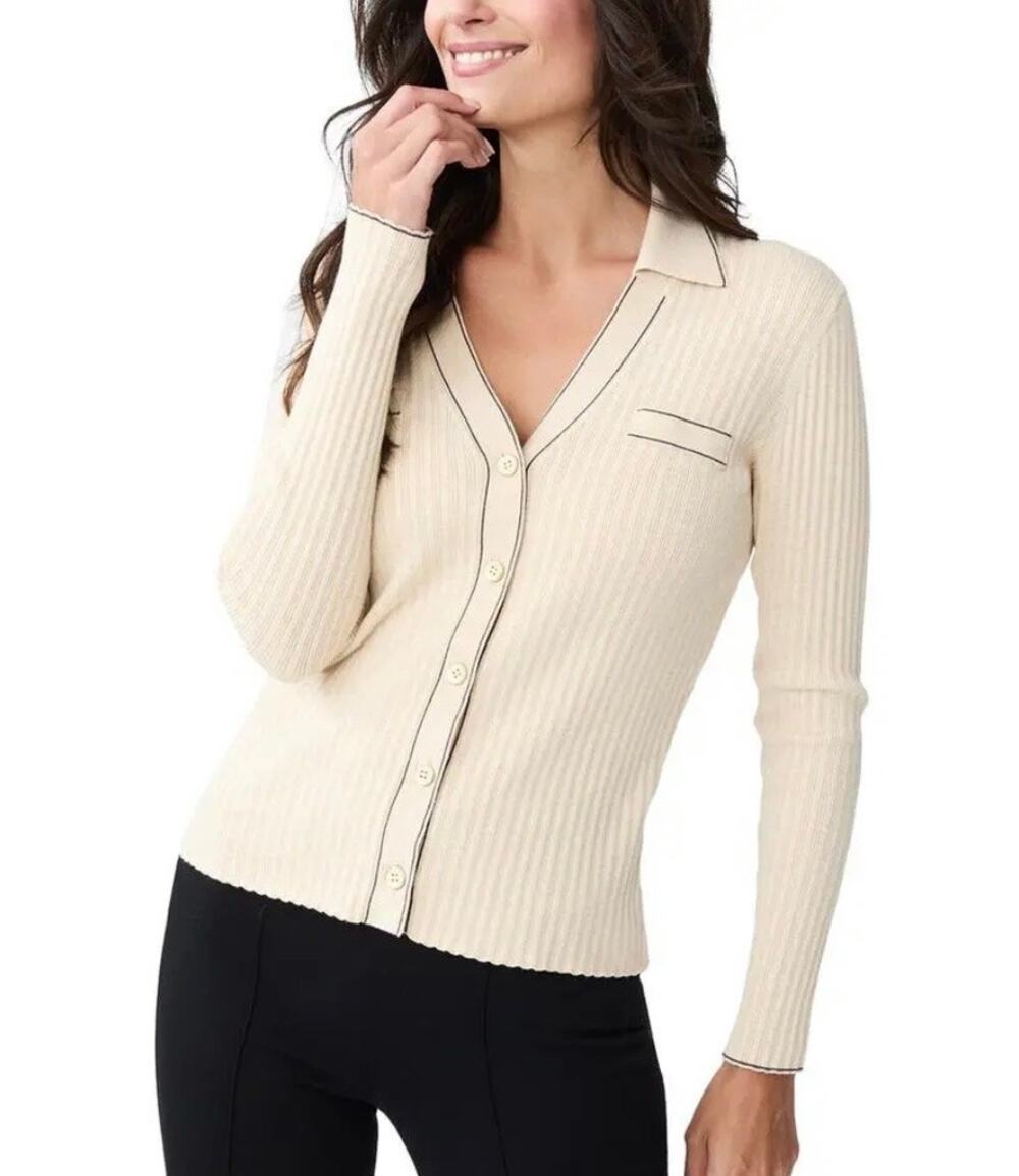 J.McLaughlin Lane Classic Ribbed Knit Button-Down Polo Cardigan Sweater - Small